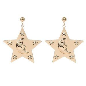 Gold man in the moon drop star statement earrings